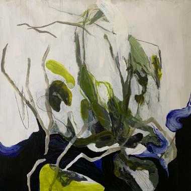 Grow Deep, the River and All in It, akryyli levylle, acrylic on board, 100 x 100 cm