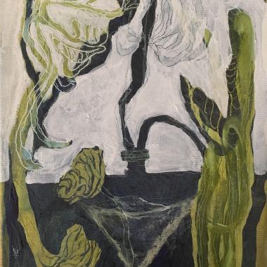 Seuraan jokaista lehteäsi, akryyli kankaalle, acrylics on canvas, 33 x 24 cm
